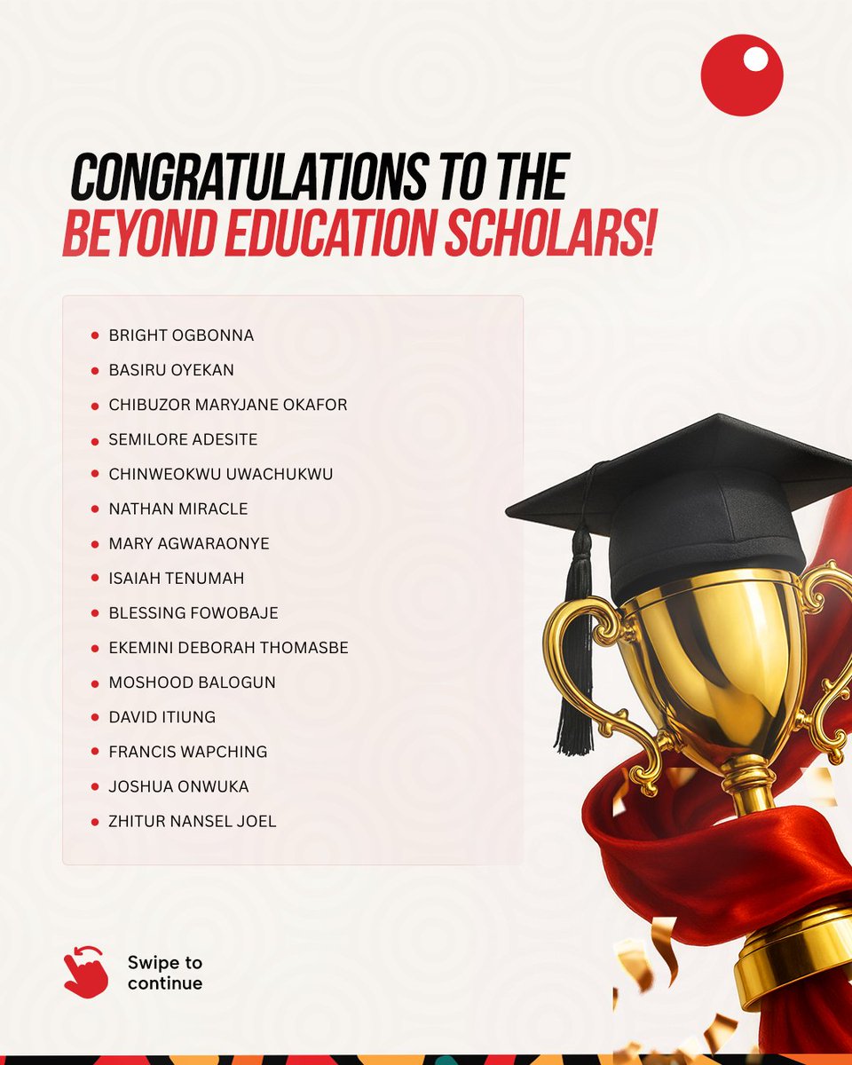 Sterling_Bankng's tweet image. Meet some of the newest recipients of the Beyond Education Scholarship Fund!🥳
You might know someone whose story is next.
Visit Sterling.ng/FUTURE to learn more.
T&Cs apply
#BeyondEducation #UniversityScholarships #FullyFundedScholarships #Sterling