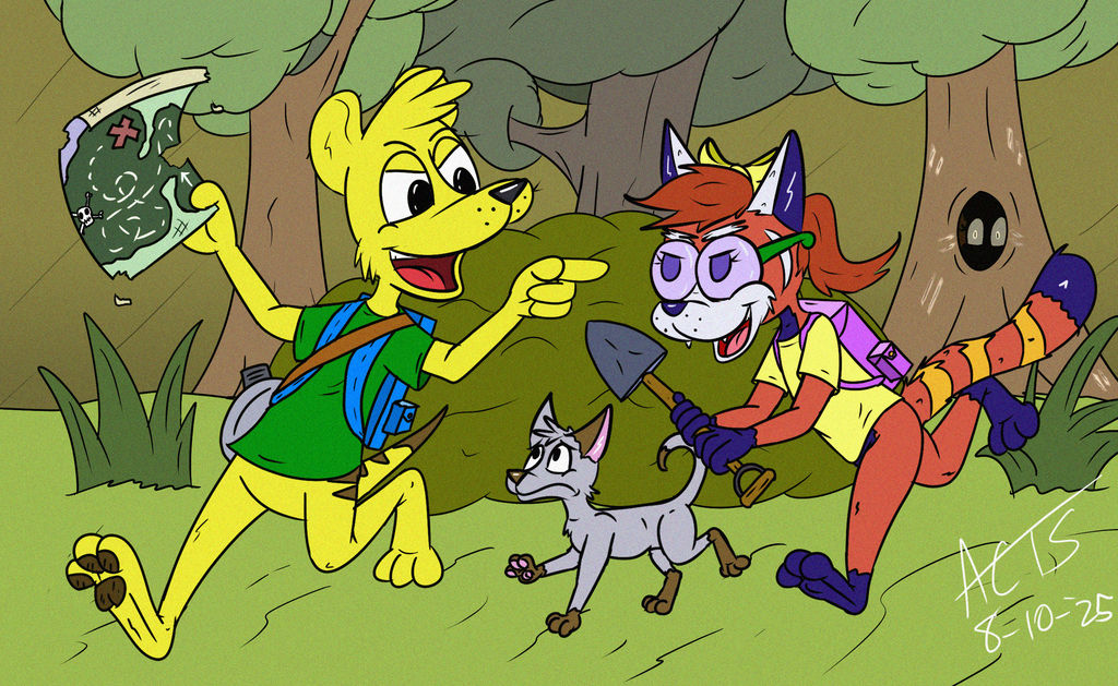 Thyloguy's tweet photo. "Lets go on an EVEN MUCH MORE BETTER adventure!"

Ft. JQ, RP, &amp; Pedro of Bandamooka.🤠🥾

A redraw of a redraw of a redraw of a redraw. I think 5 times is enough, right?

Previous versions from 2020 (pic), 2018 (pic), 2016 (not pictured), &amp; 2014 (pic) https://t.co/GCT5hqz0ku