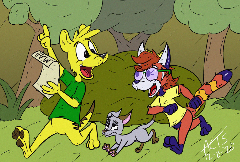 Thyloguy's tweet photo. "Lets go on an EVEN MUCH MORE BETTER adventure!"

Ft. JQ, RP, &amp; Pedro of Bandamooka.🤠🥾

A redraw of a redraw of a redraw of a redraw. I think 5 times is enough, right?

Previous versions from 2020 (pic), 2018 (pic), 2016 (not pictured), &amp; 2014 (pic) https://t.co/GCT5hqz0ku