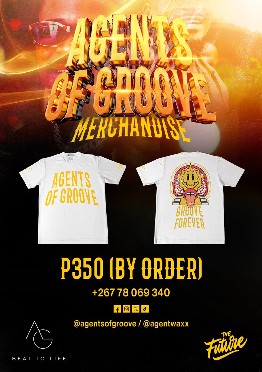 Agents Of Groove merch👕 now available🙏

💸: 350 BWP
📞: +267 78 069 340 

Place your order now!🫵🏽 #AgentsOfGroove