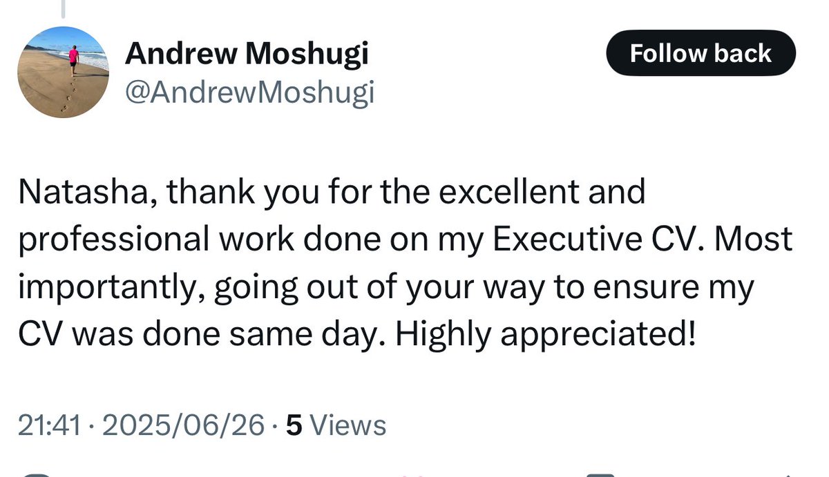 How long are you going to accept getting the “we regret to inform you” response to your cv? When you decide you’ve had enough, let’s work on your cv 

CV R150
Exec resume R750
Cover letter R100
Interview prep R350

CV &amp; standard LinkedIn R600
CV &amp; advanced LinkedIn R750