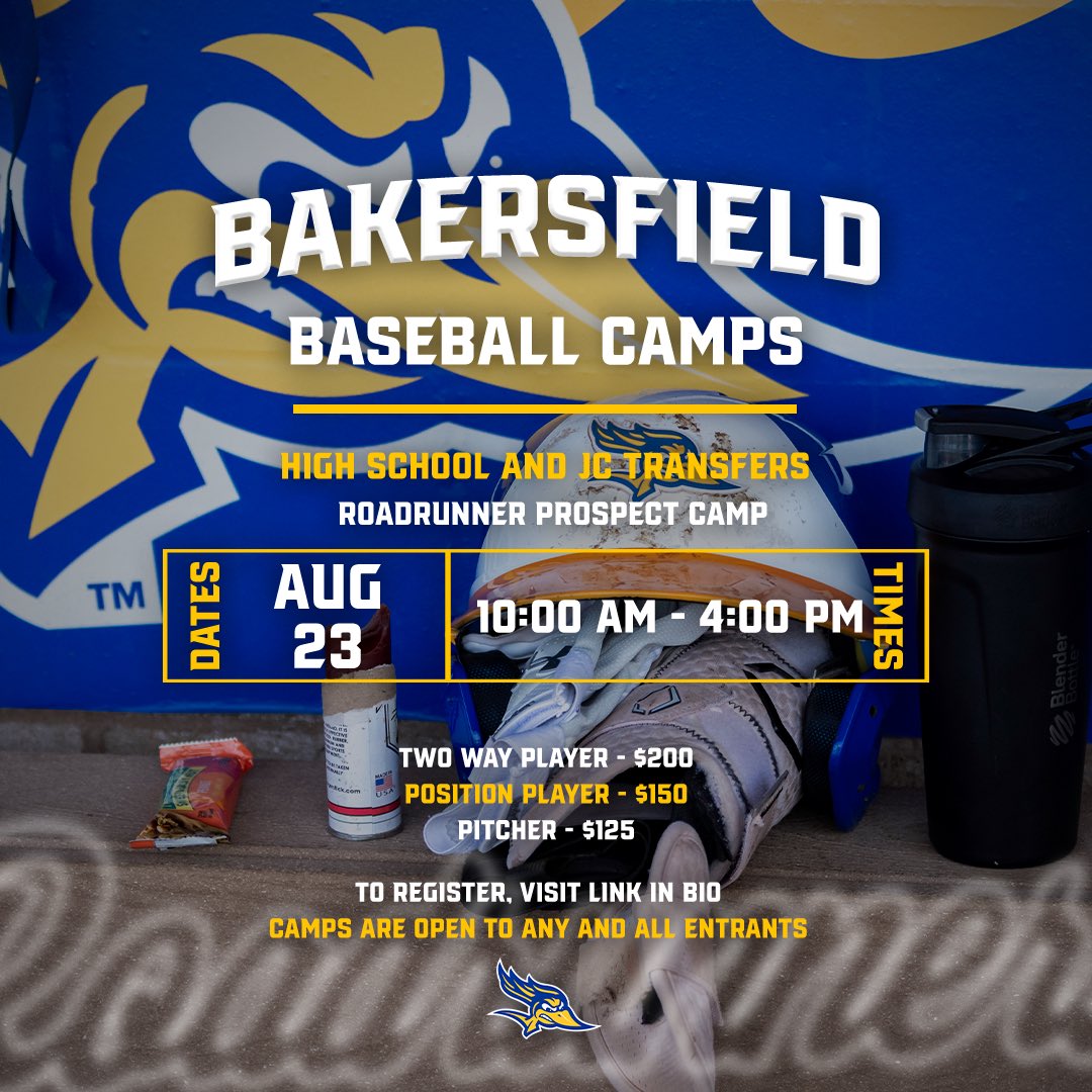 🚨 ‘Runners Prospect Camp 🚨

🗓️ August 23rd
🏟️ Hardt Field
 🔗 RoadrunnerBaseball.com

Fantastic opportunity to be evaluated by our coaching staff during the Quiet Period! 

Sign up today❕👌

#TRU3T