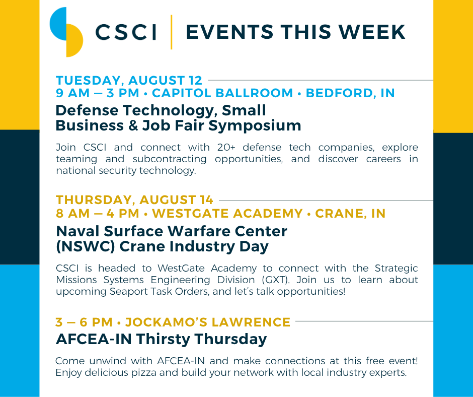 CSCIConsulting's tweet image. CSCI has a big week ahead for networking and collaboration. From industry days to happy hours, we look forward to connecting with you this week!
 
linkedin.com/posts/cscicons…