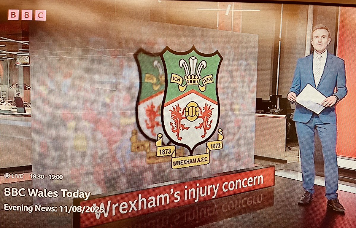 Happy to see Wrexham getting a well deserved mention first  on the BBC Wales Sports News tonight - but do your homework &amp; put up the correct Club Badge - UTST 1864 🏴󠁧󠁢󠁷󠁬󠁳󠁿 ⚽️ <a href="/fearlessidzine/">Fearless In Devotion | WREXHAM AFC podcast</a> <a href="/LeaderRich/">Richard Williams</a> <a href="/BBCWalesNews/">BBC Wales News</a> <a href="/Wrexham_AFC/">Wrexham AFC</a>