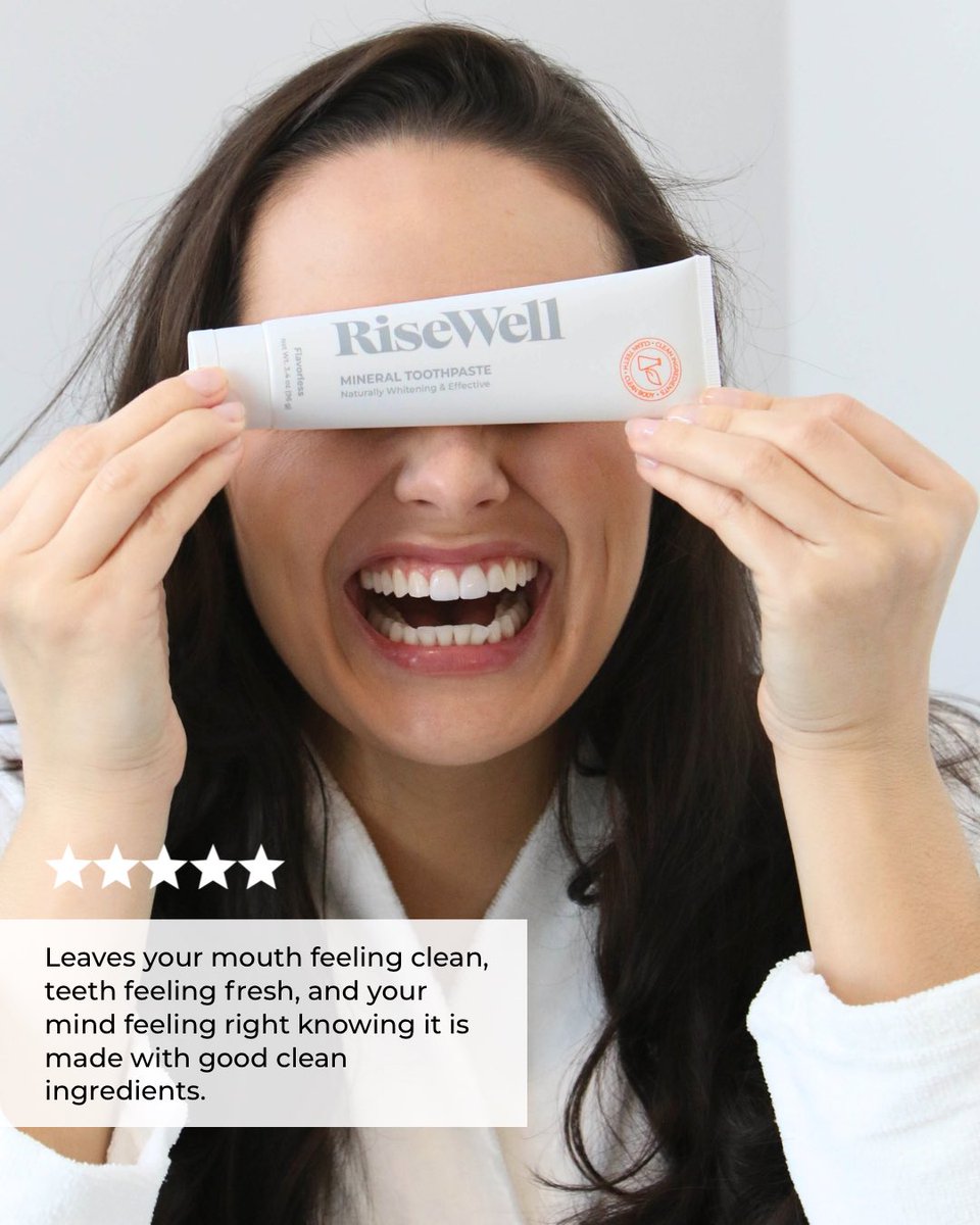 RiseWellCo's tweet photo. The reviews are in! ⭐ RiseWell’s Flavorless Mineral Toothpaste is powered by hydroxyapatite to naturally remineralize enamel. No added flavors, no added fluoride, just clean, simple care for the whole family. https://t.co/QCljEtZW30