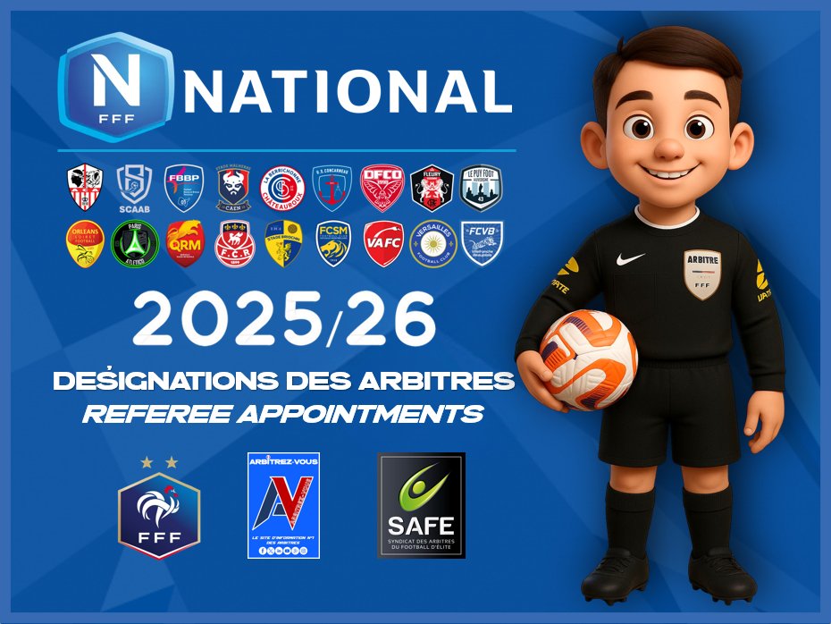 🐓 #FFF #NationalFFF - Journée 2 - 15/08/2025
🙋‍♂️🙋‍♀️| DÉSIGNATIONS DES ARBITRES - REFEREE APPOINTMENTS

ℹ️| arbitrezvous.com/post/fff-natio…

<a href="/FFF/">FFF</a> <a href="/ChampNatFFF/">Championnat National FFF</a> <a href="/ArbitresSAFE/">SAFE</a> <a href="/lequipe/">L'Équipe</a> <a href="/sports_ouest/">Ouest-France Sports</a> <a href="/lavoixdessports/">La Voix des Sports</a> <a href="/BFMLyon/">BFM Lyon</a> <a href="/BFMGrandLille/">BFM Grand Lille</a> <a href="/BFMMarseille/">BFM Marseille Provence</a> <a href="/BFM_Normandie/">BFM Normandie</a> <a href="/deux_zero/">deux-zero.com</a>