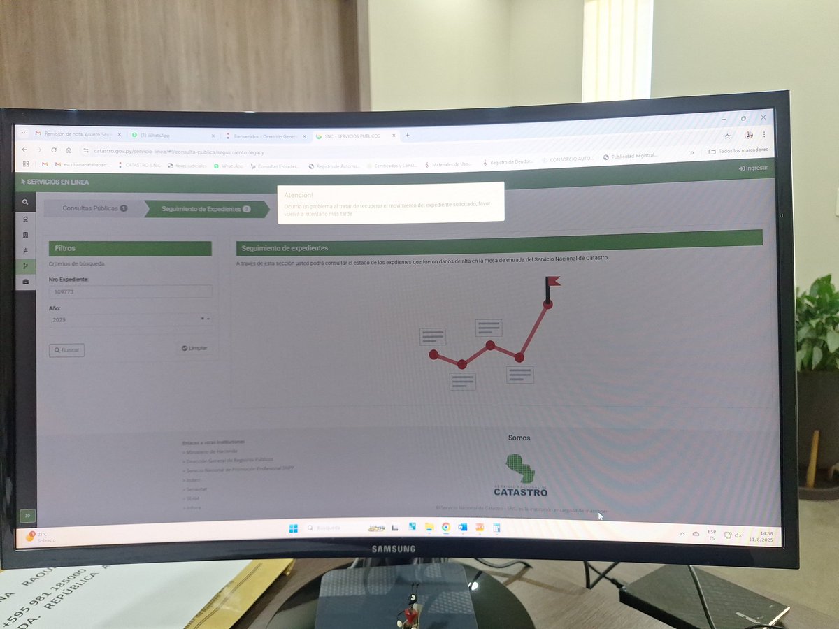 <a href="/MEF_Paraguay/">Ministerio de Economía y Finanzas - Paraguay</a> <a href="/cgfernandezv/">Carlos Fernández V</a> <a href="/ABCCardinal/">ABC Cardinal 730 AM</a> <a href="/780AM/">Radio 780 AM</a> <a href="/Universo970py/">Universo 970 AM</a> <a href="/sntparaguay/">SNT Canal 9</a> <a href="/IPParaguay/">IP Paraguay</a> <a href="/ParaguayTVHD/">Paraguay TV</a> <a href="/nanduti/">Radio Ñandutí</a> @5diasPY <a href="/UltimaHoracom/">Última Hora</a> <a href="/rnpy920am/">Radio Nacional AM</a> Señor Ministro es un caos la institución catastral, es imposible trabajar con este sistema, no hay certeza de nada, no funciona el sistema informático. No pueden decir que si funciona cuando en horario laboral ni siquiera consultas podemos hacer.