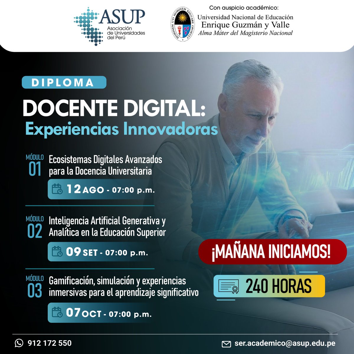 🔴#MañanaIniciamos | La Asociación de Universidades del Perú - ASUP con el auspicio académico de la Universidad Nacional de Educación Enrique Guzmán y Valle  <a href="/UNEoficialPeru/">Universidad Nacional de Educación</a>  organizan el Diploma Docente Digital: Experiencias Innovadoras. 🧑‍💻🎓
📅 INICIO 12 DE AGOSTO | 🕕 7:00