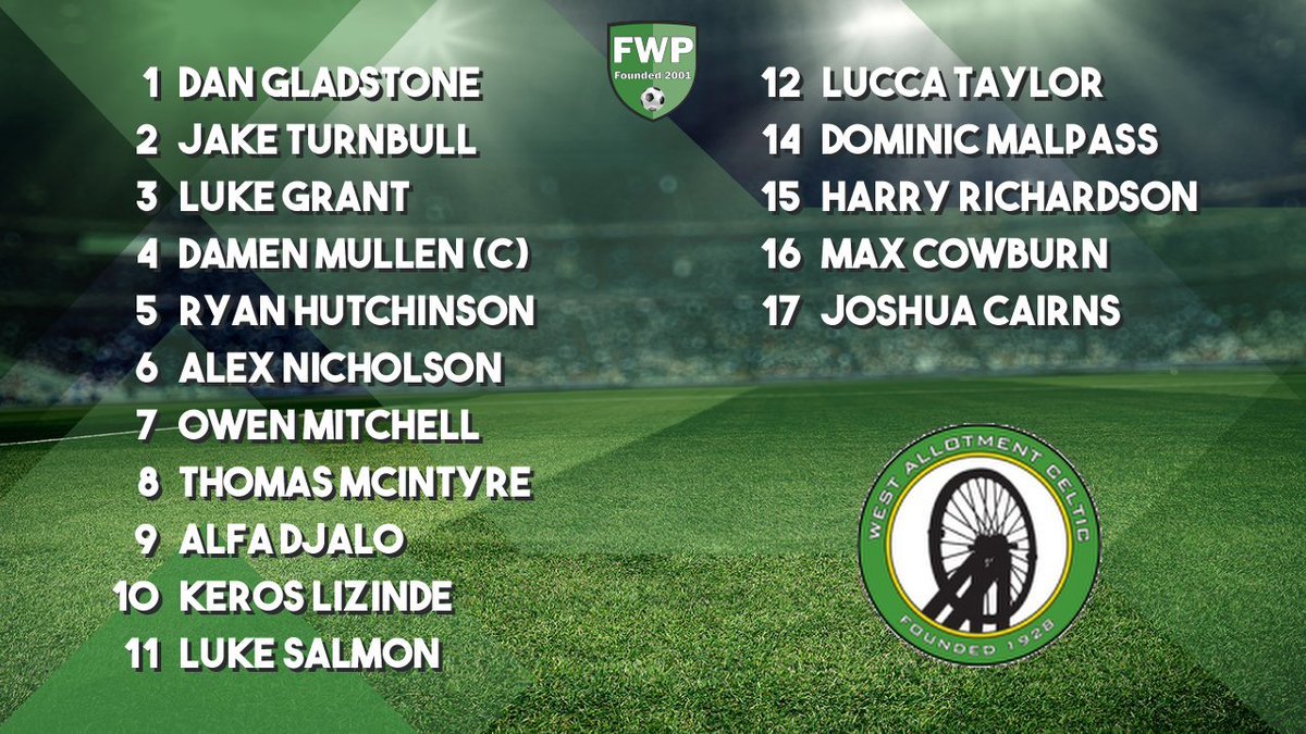 WEST ALLOTMENT CELTIC: Gladstone Turnbull Grant Mullen (C) Hutchinson Nicholson Mitchell McIntyre Djalo Lizinde Salmon; SUBS: Taylor Malpass Richardson Cowburn Cairns fwp.co/LkvTmJ
