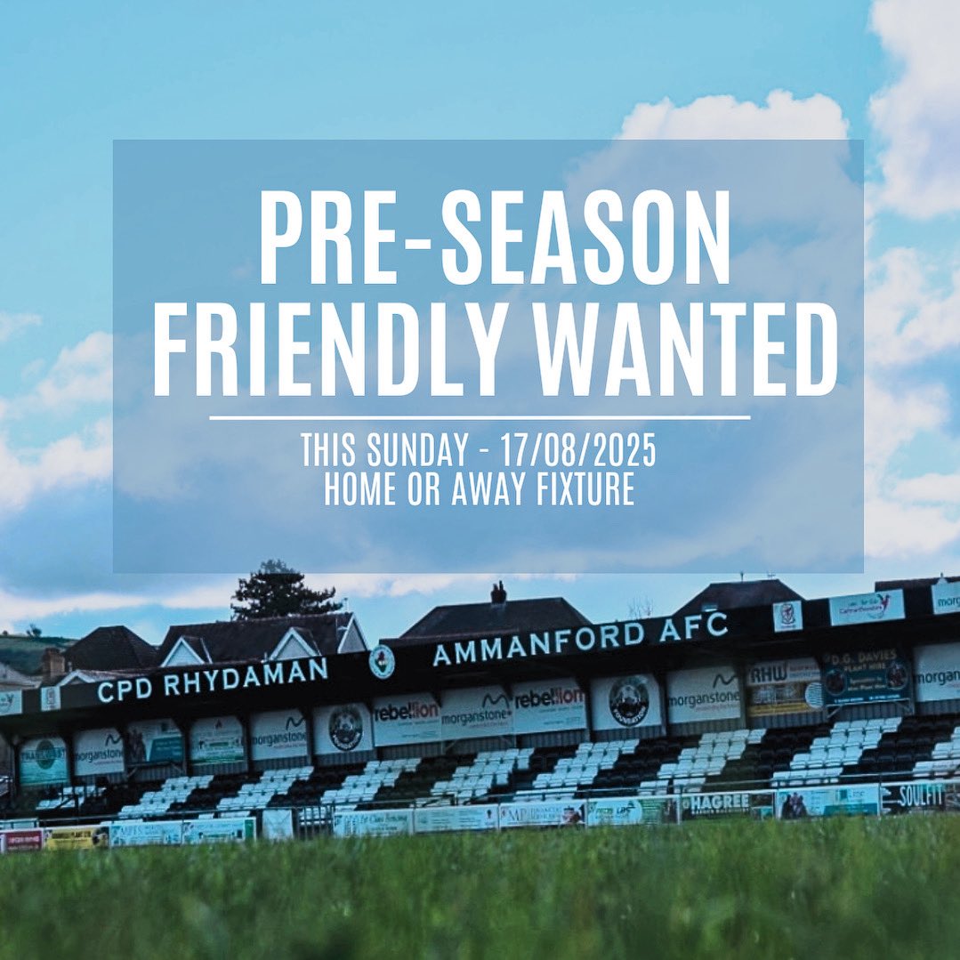 ‼️‼️

We are looking for a pre-season friendly for this Sunday (17/08/2025), our original fixture has been cancelled. 

Can be a home or away fixture. 

Please get in touch with us via our social media account if you’re interested. 

Please share.