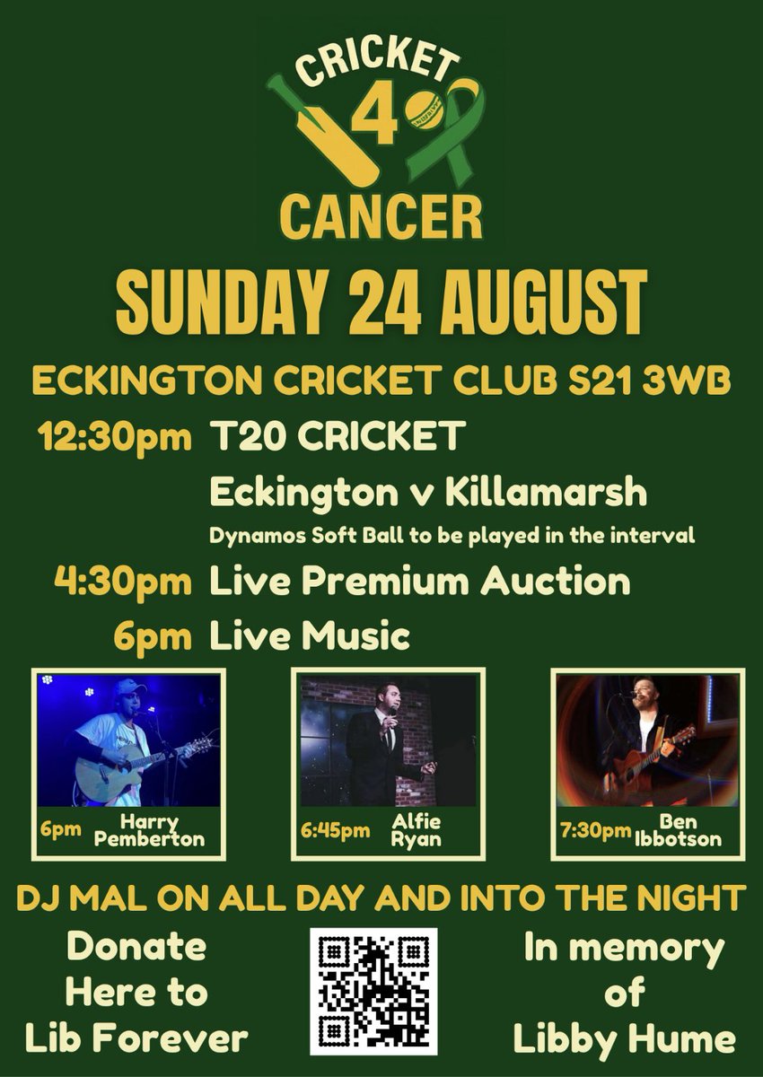 💚 CRICKET 4 CANCER ORDER OF THE DAY💛

📅 Sun 24 Aug | Eckington CC S21 3WB

🏏 T20 Cricket • Live Auction • Live Music • DJ All Day

🍔 Food Van | Main Bar | Cash-Only Bottle Bar

🎟 Raffles with amazing prizes!

justgiving.com/crowdfunding/c…