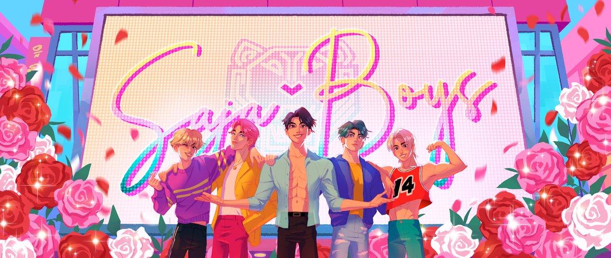 lulusketches's tweet image. Soda Pop vis dev for #kpopdemonhunters ! 🌹✨We were considering how a shoujo rose frame could look, so this was a piece I made of the Saja Boys in Myeongdong. this is from 2023 so the Saja Boys weren’t designed yet! #visdev #sajaboys #kdh