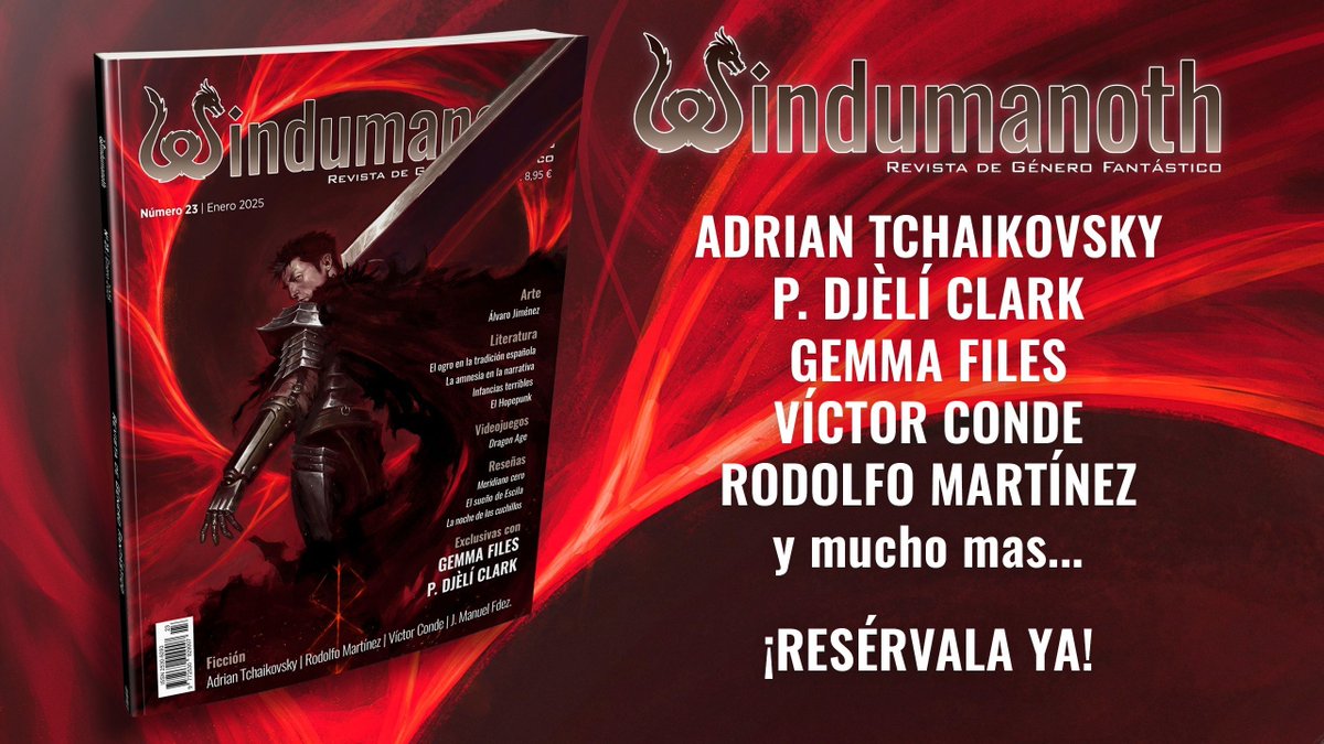 La nueva novela de Alfredo Álamo es un mix de buenas decisiones: Un worldbuilding fascinante y coherente, protagonistas atractivos y antagonistas peligrosos, una estructura muy bien calculada... Analizamos estos y otros aspectos en el número 23:
windumanoth.com/windumanoth-23/