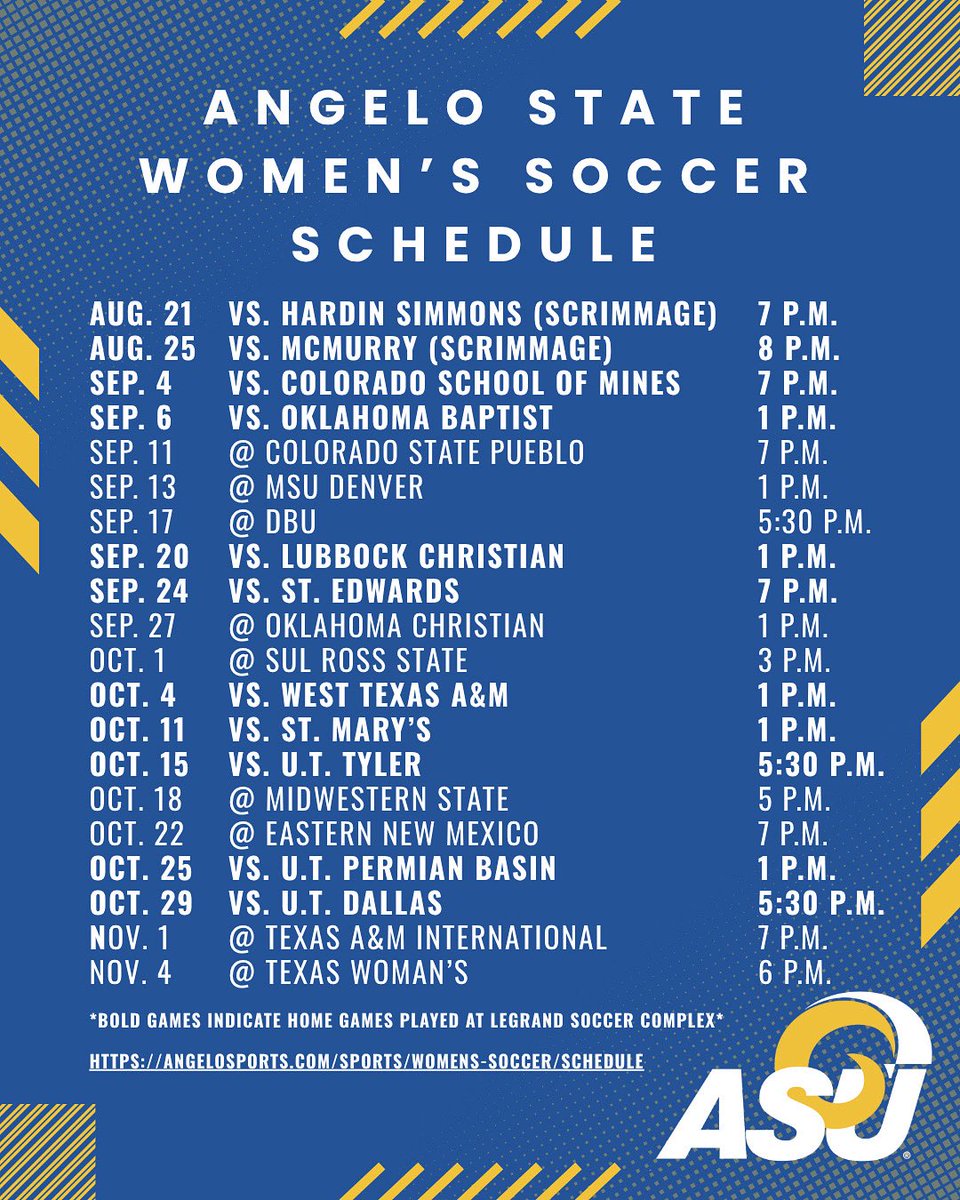 We are excited to share our 2025 schedule! Can’t wait to see everyone at the LeGrand Soccer Complex! #RamEm 

Here is the link to our online schedule: angelosports.com/sports/womens-…
