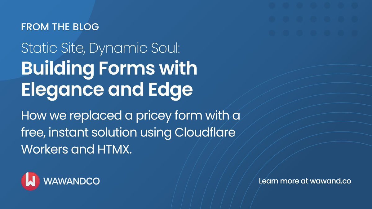 wawandco's tweet photo. Having trouble handling forms on static sites?
You don’t need a backend to make them work seamlessly.
We built an elegant solution using Cloudflare Workers.

🔗 Read this Blog: https://t.co/qJs8EKk84A 

#FromTheBlog #StaticSites #Developers https://t.co/pisd3qRp17