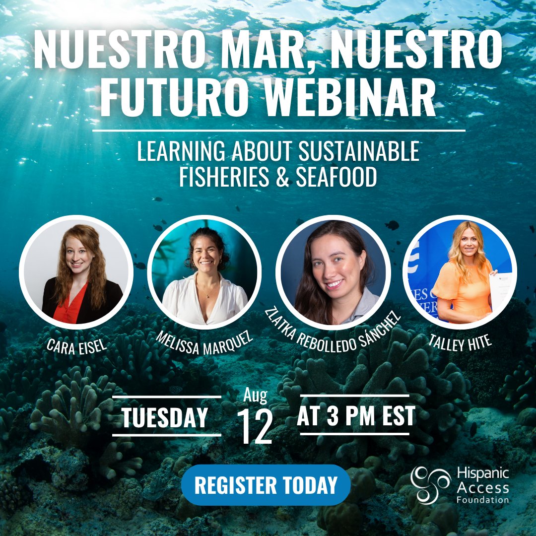Hispanic Access Foundation (@hispanicaccess) on Twitter photo Join us for a webinar on our new sustainable seafood toolkit, “Nuestro Mar, Nuestro Futuro,” that empowers Latino #SustainableSeafood consumers, & meet <a href="/mcmsharksxx/">Melissa Cristina Márquez</a>, <a href="/ZlatkaMRS/">Zlatka Rebolledo</a>, Talley Hite, & Sofia Barboza, the minds behind it. 08/12 @ 3 PM ET. Register➡️ bit.ly/FisheriesWebin… Join us for a webinar on our new sustainable seafood toolkit, “Nuestro Mar, Nuestro Futuro,” that empowers Latino #SustainableSeafood consumers, & meet <a href="/mcmsharksxx/">Melissa Cristina Márquez</a>, <a href="/ZlatkaMRS/">Zlatka Rebolledo</a>, Talley Hite, & Sofia Barboza, the minds behind it. 08/12 @ 3 PM ET. Register➡️ bit.ly/FisheriesWebin…