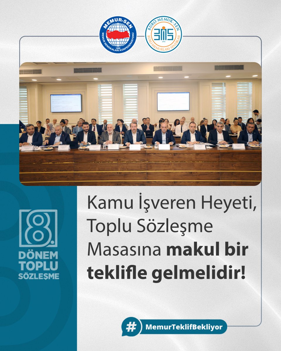 Kamu İşveren Heyeti, Toplu Sözleşme Masasına makul bir teklifle gelmelidir!

#MemurTeklifBekliyor