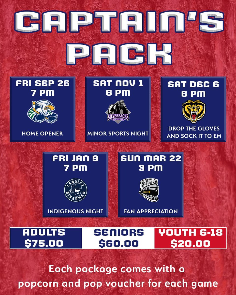 The Captain's Pack is your ticket to the best hockey experience! Get yours today at sprucekings.bc.ca/captainspack! ⚡️🏒