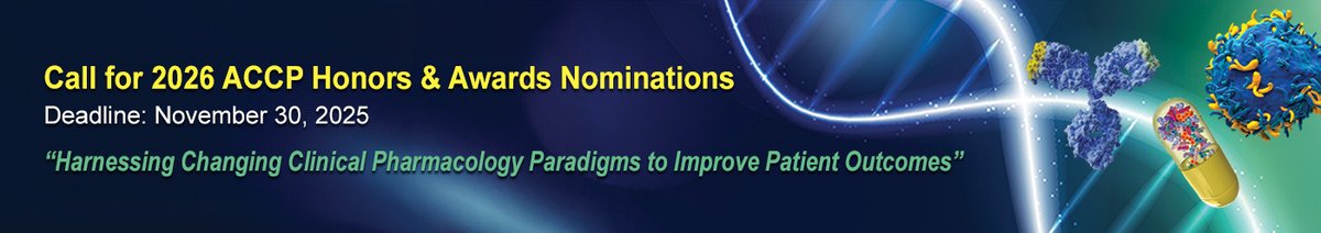 American College of Clinical Pharmacology® is currently seeking nominations for the 2026 ACCP Honors &amp; Awards Program! 
abstractscorecard.com/cfp/submit/log…