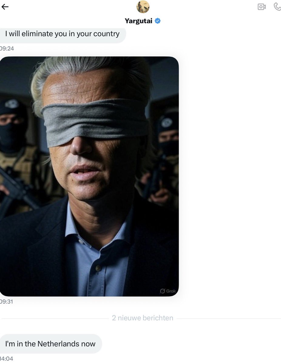 “I will eliminate you in your country”.  (09.24 am)

“I’m in The Netherlands now”.   (14.04 pm)