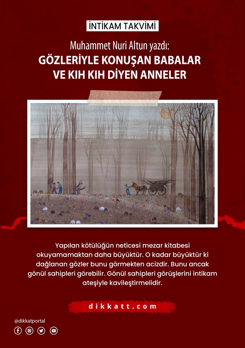 #Dikkat

Muhammet Nuri Altun yazdı:
GÖZLERİYLE KONUŞAN BABALAR VE KIH KIH DİYEN ANNELER

Yazının tamamını okumak için tıklayın:
dikkatt.com/gozleriyle-kon…