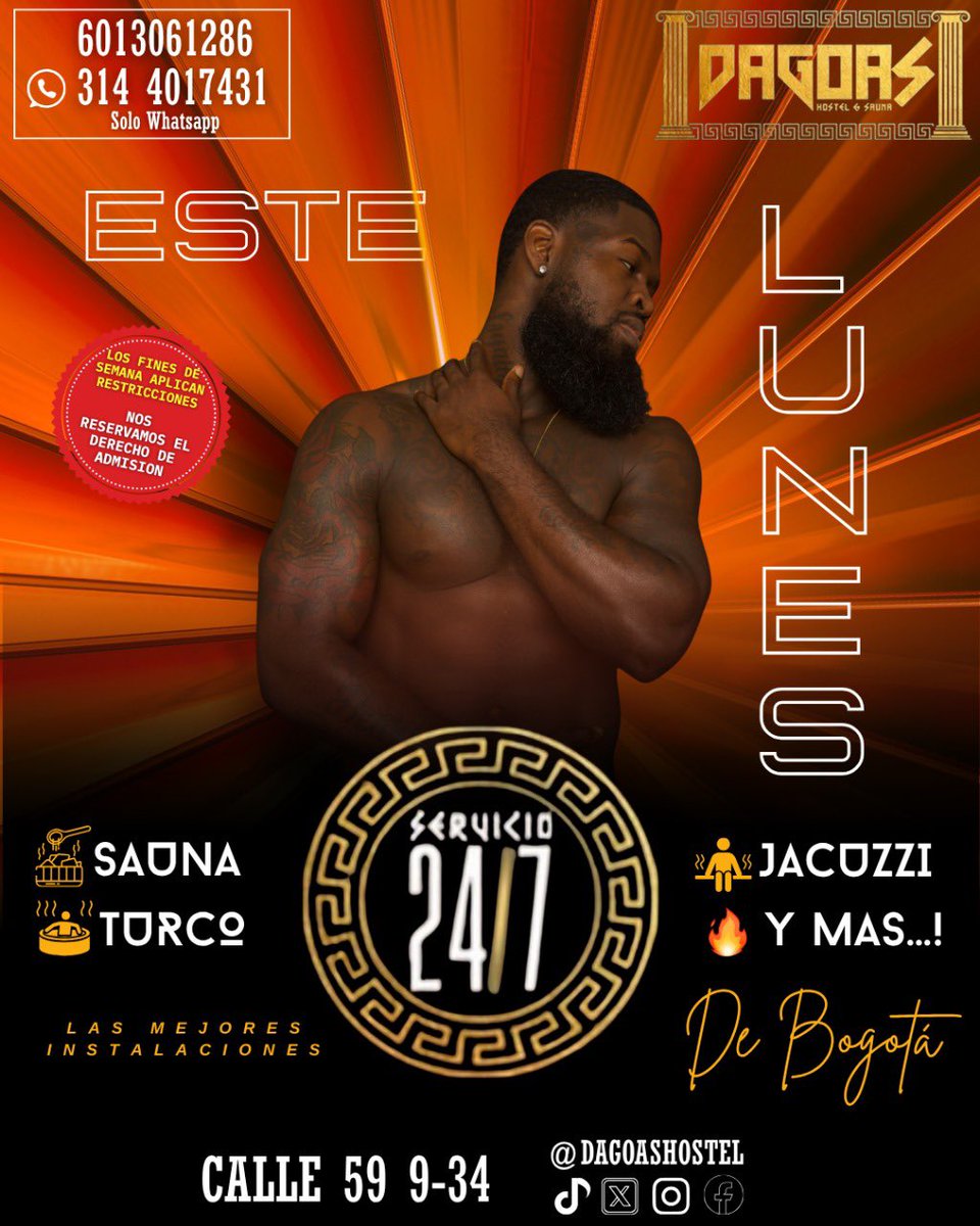 🔥 Este lunes se calienta Bogotá… y no es por el clima.
Sauna, turco, jacuzzi y mucho más en las mejores instalaciones de la ciudad 🏆
¿Pases de cortesías? ⁣⁣⁣
⁣⁣⁣⁣
✅DEBES SEGUIRNOS  y dar 💙+ 🔁 (retweet) a este tweet y TODOS nuestros posts