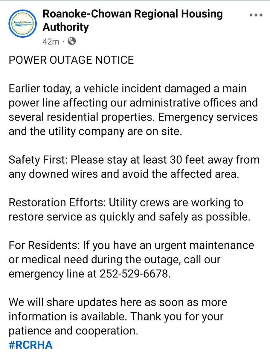 Power Outage Notice #RCRHA