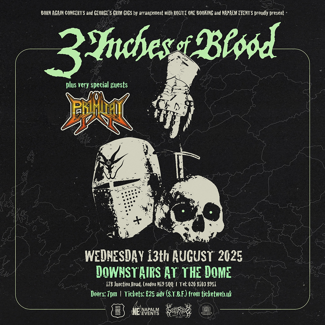 WEDNESDAY 🤘 Canadian heavy-metal @3IOB plus guests <a href="/Primitai/">Primitai</a>, live downstairs at #TheDome, Wednesday 13 August.

FINAL TIX 🎟️ tinyurl.com/BA3inches

🎥 youtu.be/JO7TZGgBbOw