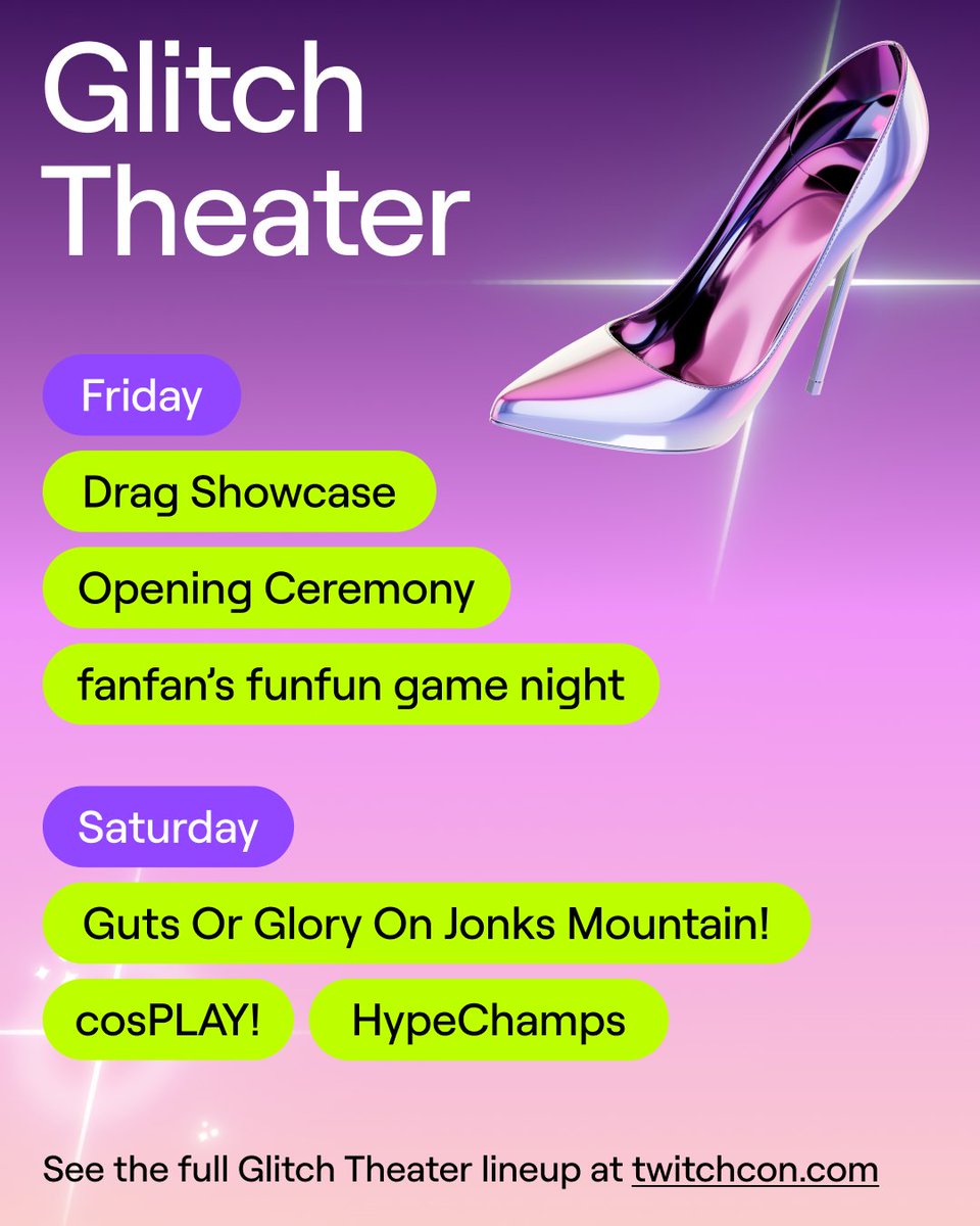 It’s not just a stage, it’s where lore becomes canon.

From chaotic game shows to competitive cosplay and beyond, the Glitch Theater is packed with content and characters from every realm. What’s your can’t-miss event?