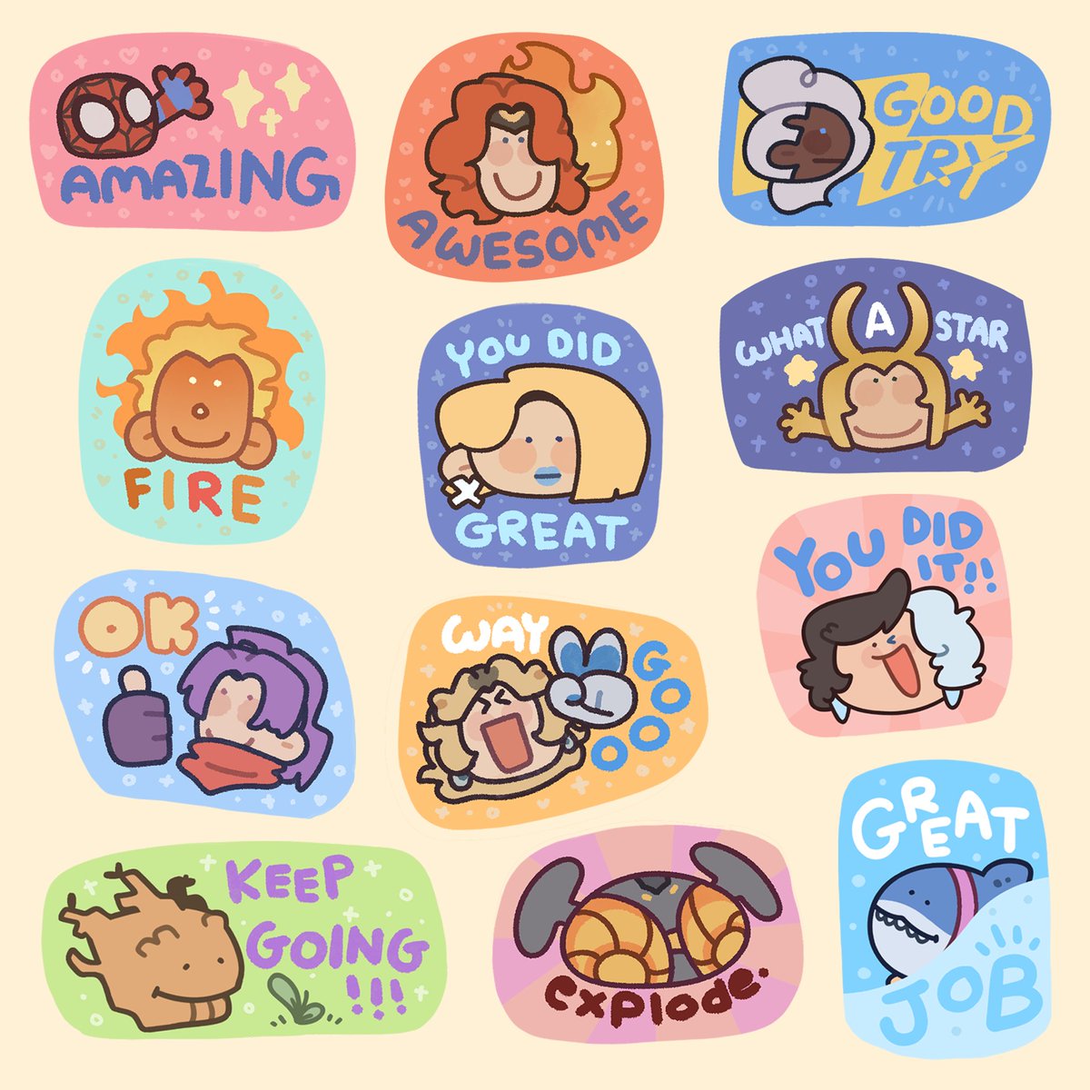 peepp_q's tweet image. Also added more freebie sticker designs i’ll slap into each order