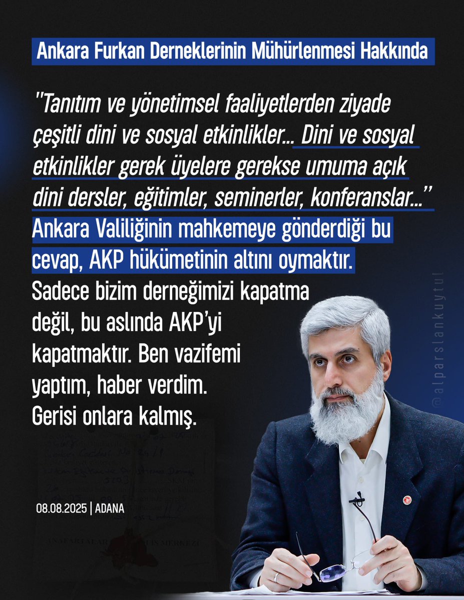 Ankara Valiliğinin  mahkemeye gönderdiği bu cevap, AKP Hükümeti’nin altına oymaktır!

Derneklerimizi Açın
#DiniSohbetSuçDeğildir