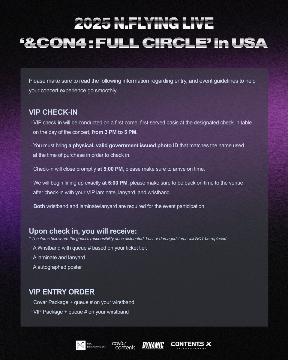 covarcontents's tweet image. N.Fia! Are you ready to have an amazing time with N.Flying?! 💜

Make sure to check out this post for everything you need to know about your VIP experience!✨

* Please note that schedules may vary by city, so be sure to check the information email that will be sent to VIP…