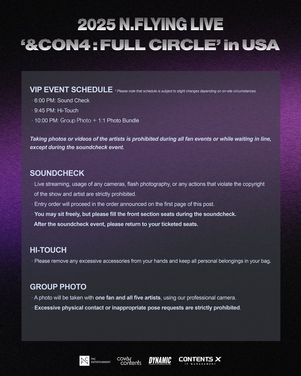 covarcontents's tweet image. N.Fia! Are you ready to have an amazing time with N.Flying?! 💜

Make sure to check out this post for everything you need to know about your VIP experience!✨

* Please note that schedules may vary by city, so be sure to check the information email that will be sent to VIP…