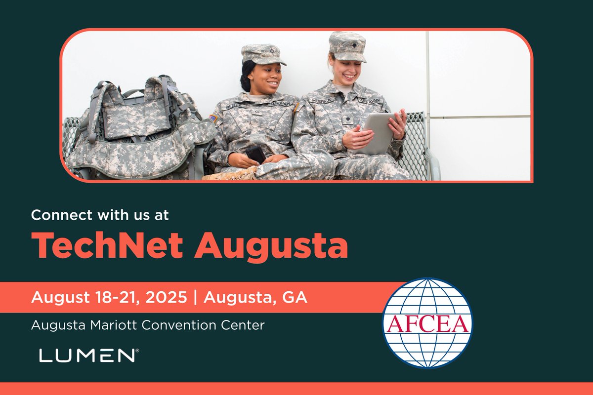 LumenGov's tweet image. We’re gearing up for #TechNetAugusta 2025, hosted by @AFCEA! 🌐🪖 
As a Supporting Partner, we’re proud to join military and industry leaders to explore the evolving cyber domain and the technologies driving mission success. 
From next-gen optical networking to #AI-ready…