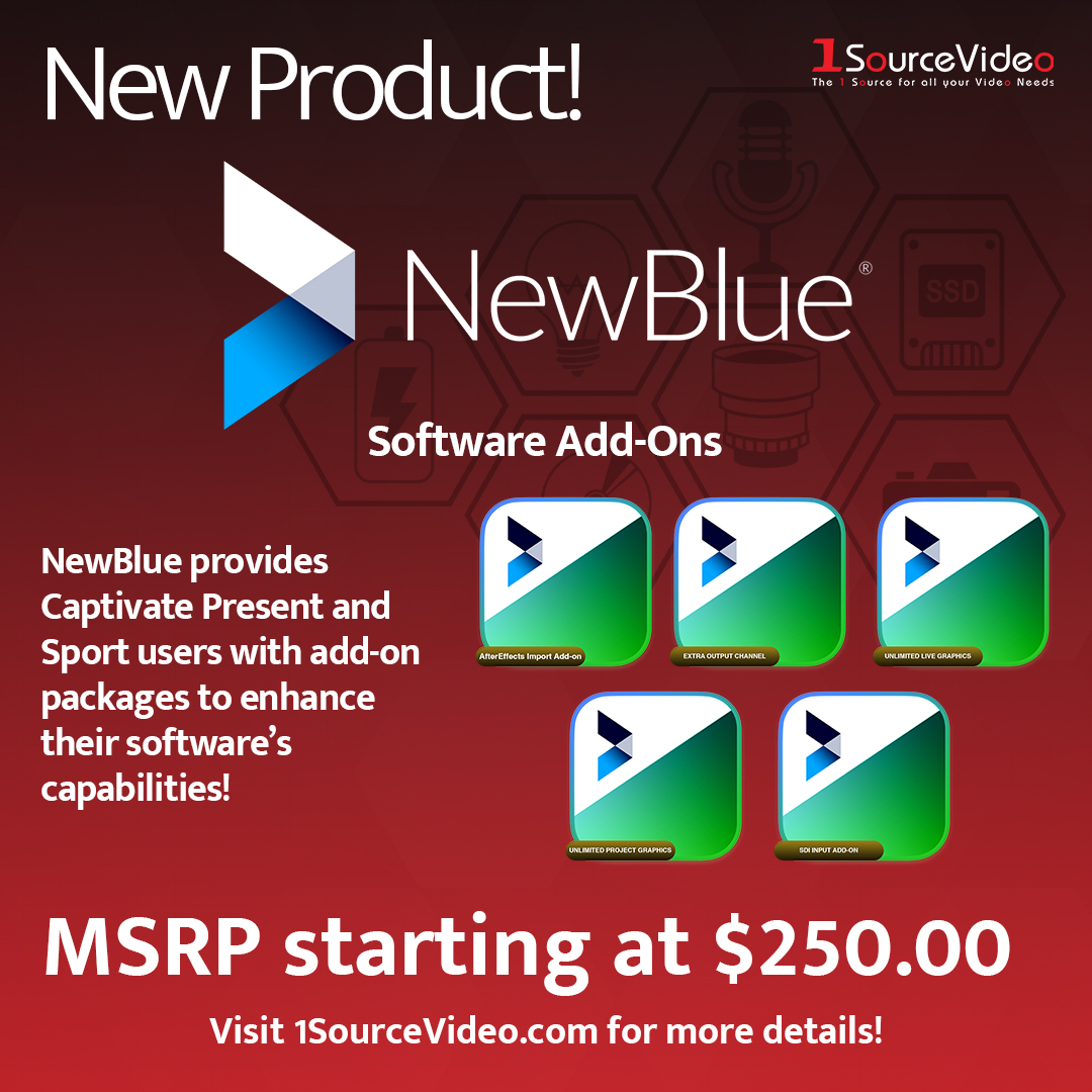 1sourcevideo's tweet photo. Enhance @NewBluefx's Captivate Present and Sport software with these new add-ons!

#1SourceVideo #distribution #RedefiningDistribution #NewBlue #addons #CaptivatePresent #CaptivateSport #softwareaddons #software #graphics #livegraphics #filmmaking #videoproduction #cinematography https://t.co/5lX6pTZufN