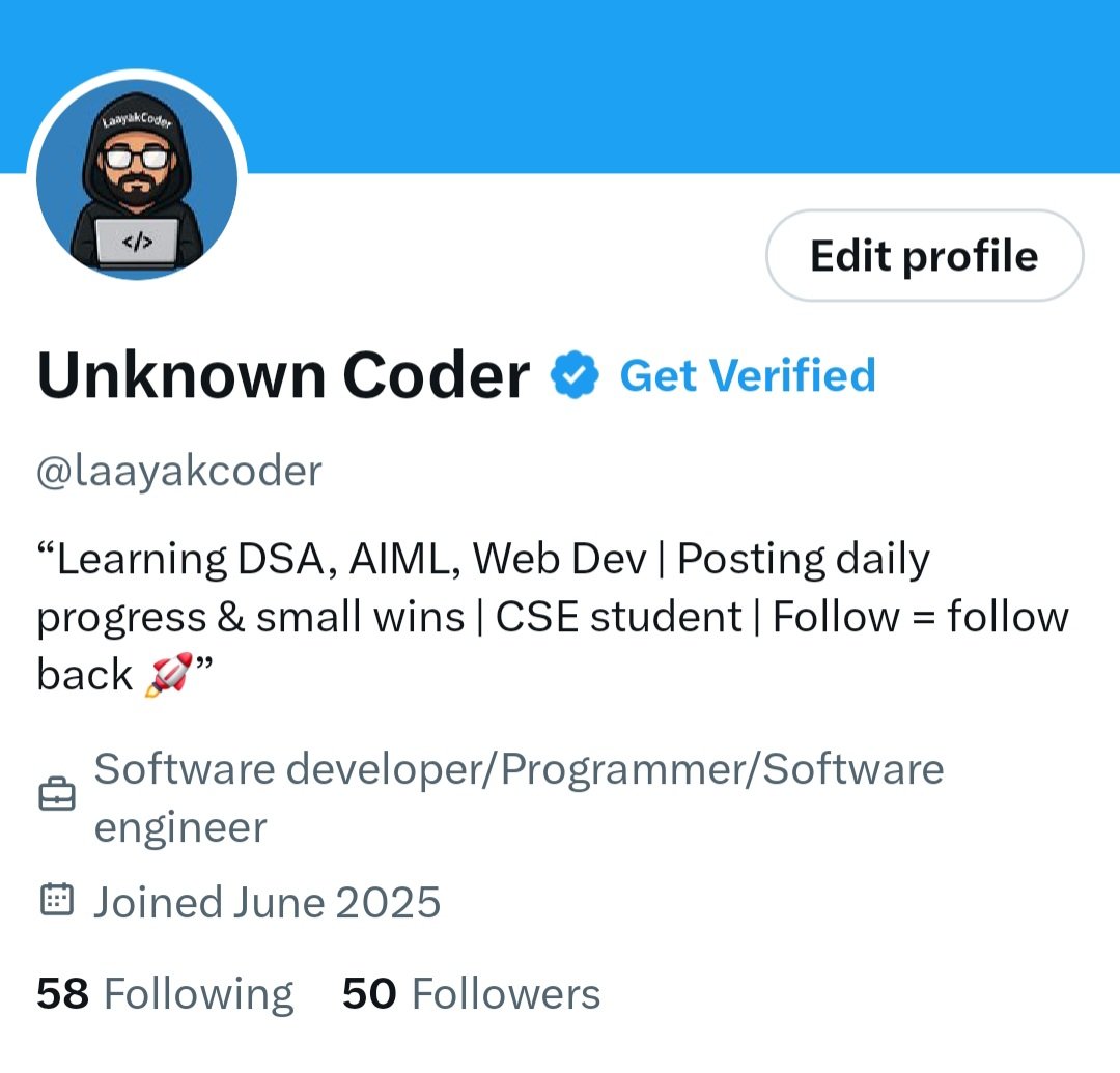 laayakcoder's tweet image. 🚀 Growth Update 🚀
📈 10 → 20 followers in just 2 days
📈 20 → 50 followers in the next 4 days
Consistency, learning, and engaging with the right people really works.
Onwards to 💯 followers!
#GrowthJourney #MachineLearning #100DaysOfCode