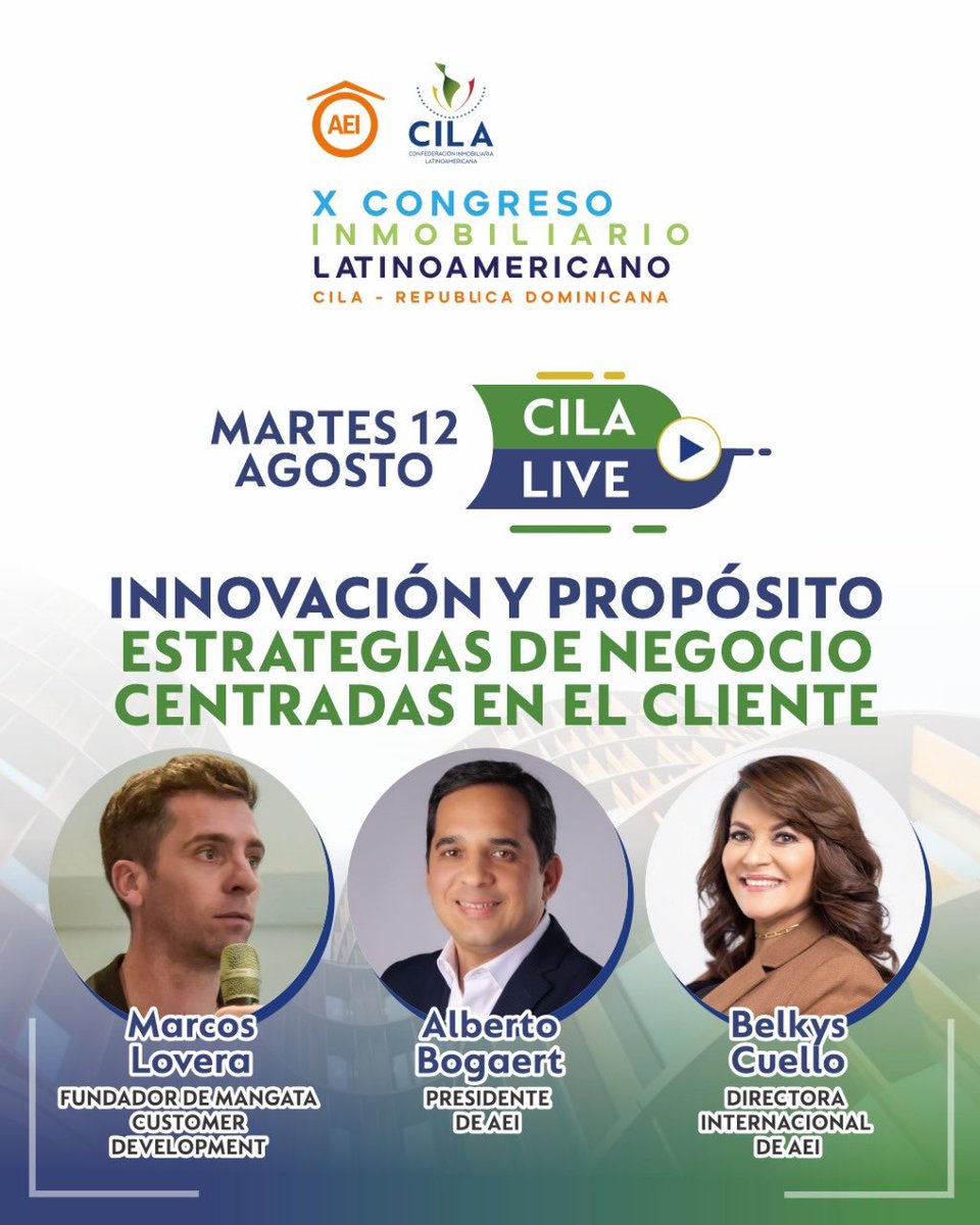 🚀 ¡Lleva tu negocio al siguiente nivel!

Este martes 12 de agosto en CILA Live exploraremos INNOVACIÓN Y PROPÓSITO: ESTRATEGIAS DE NEGOCIO CENTRADAS EN EL CLIENTE.

🔗 Reserva tu lugar aquí: shorturl.at/Nyyqn

¡Activa el recordatorio y no te lo pierdas!