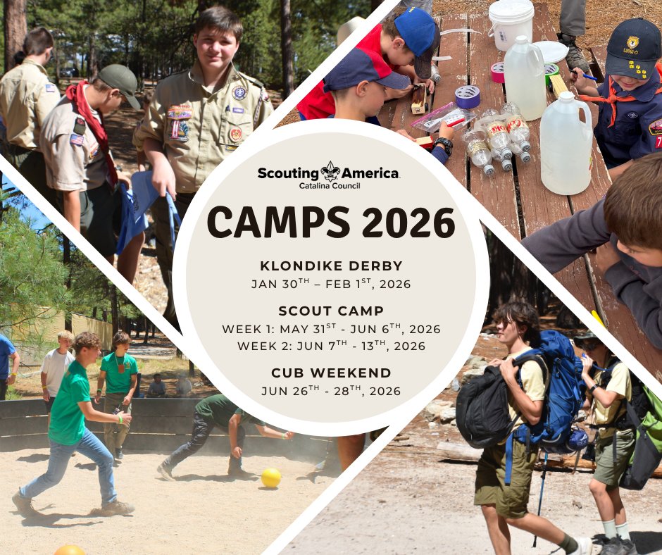 📅 Mark Your 2026 Calendars!
We’re excited to announce our upcoming camp dates:
❄ Klondike Derby – Jan 30–Feb 1, 2026
🏕 Scout Camp
Week 1: May 31–Jun 6, 2026
Week 2: Jun 7–13, 2026
🐻 Cub Weekend – Jun 26–28, 2026

More details coming soon—stay tuned for all the adventure! 🌟