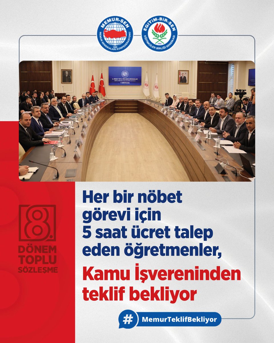Eğitim-Bir-Sen (@egitimbirsen) on Twitter photo Her bir nöbet görevi için 5 saat ücret talep eden öğretmenler, Kamu İşvereninden teklif bekliyor. #MemurTeklifBekliyor
<a href="/_cevdetyilmaz/">Cevdet Yılmaz</a>
<a href="/isikhanvedat/">Prof. Dr. Vedat Işıkhan</a>
<a href="/memetsimsek/">Mehmet Simsek</a>
<a href="/tcbestepe/">T.C. Cumhurbaşkanlığı</a> Her bir nöbet görevi için 5 saat ücret talep eden öğretmenler, Kamu İşvereninden teklif bekliyor. #MemurTeklifBekliyor
<a href="/_cevdetyilmaz/">Cevdet Yılmaz</a>
<a href="/isikhanvedat/">Prof. Dr. Vedat Işıkhan</a>
<a href="/memetsimsek/">Mehmet Simsek</a>
<a href="/tcbestepe/">T.C. Cumhurbaşkanlığı</a>