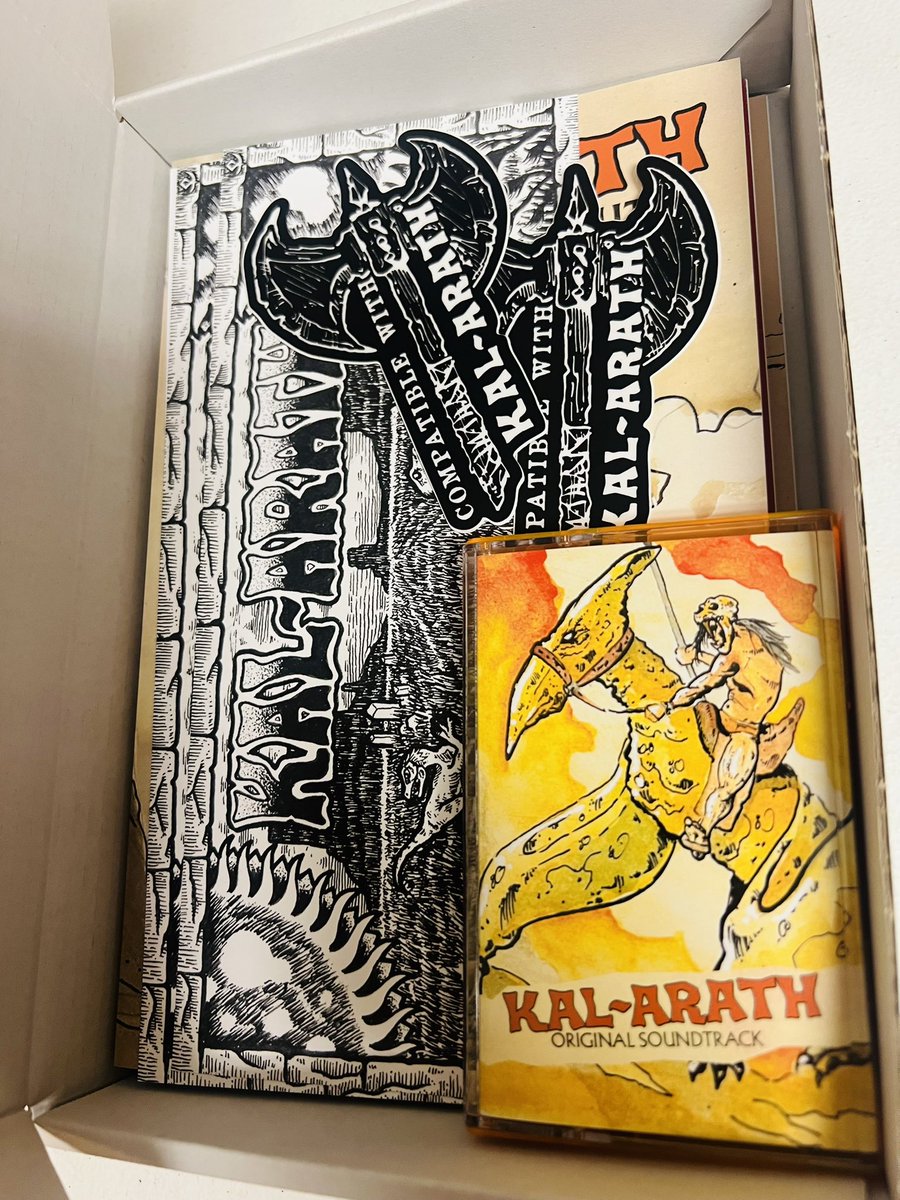 Dropping today -

Kal-Arath: The White Box 

• All 4 KA zines/booklets 

• Original soundtrack cassette 

• 3 bookmark character sheets on heavy cardstock 

• Stickers 

All packaged handsomely in white cardboard box with new artwork on the cover in the form of 5x8 sticker.