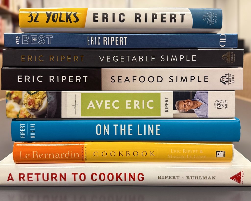 ericripert's tweet photo. Labors of love—#AReturntoCooking, #LeBernardinCookbook, #OnTheLine, #AvecEric, #SeafoodSimple, #VegetableSimple, #MyBest, #32Yolks, and another on the way… https://t.co/PARY3tFWRE