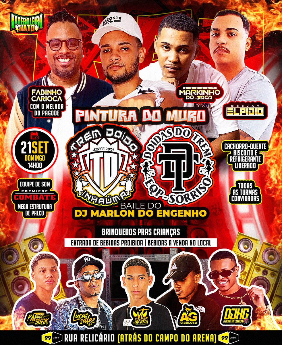 DIA 21 de SETEMBRO TEMOS UM ENCONTRO MARCADO !

Trem Doido &amp; Doidas do Trem convidam todas as turmas para PINTURA DO MURO + BAILE DO DJ MARLON 

Grupo de Pagode | Mega Estrutura de Palco | Equipe de som | Área Kids 

Te esperamos dia 21/09 na Rua Relicário valeu?👍🏾