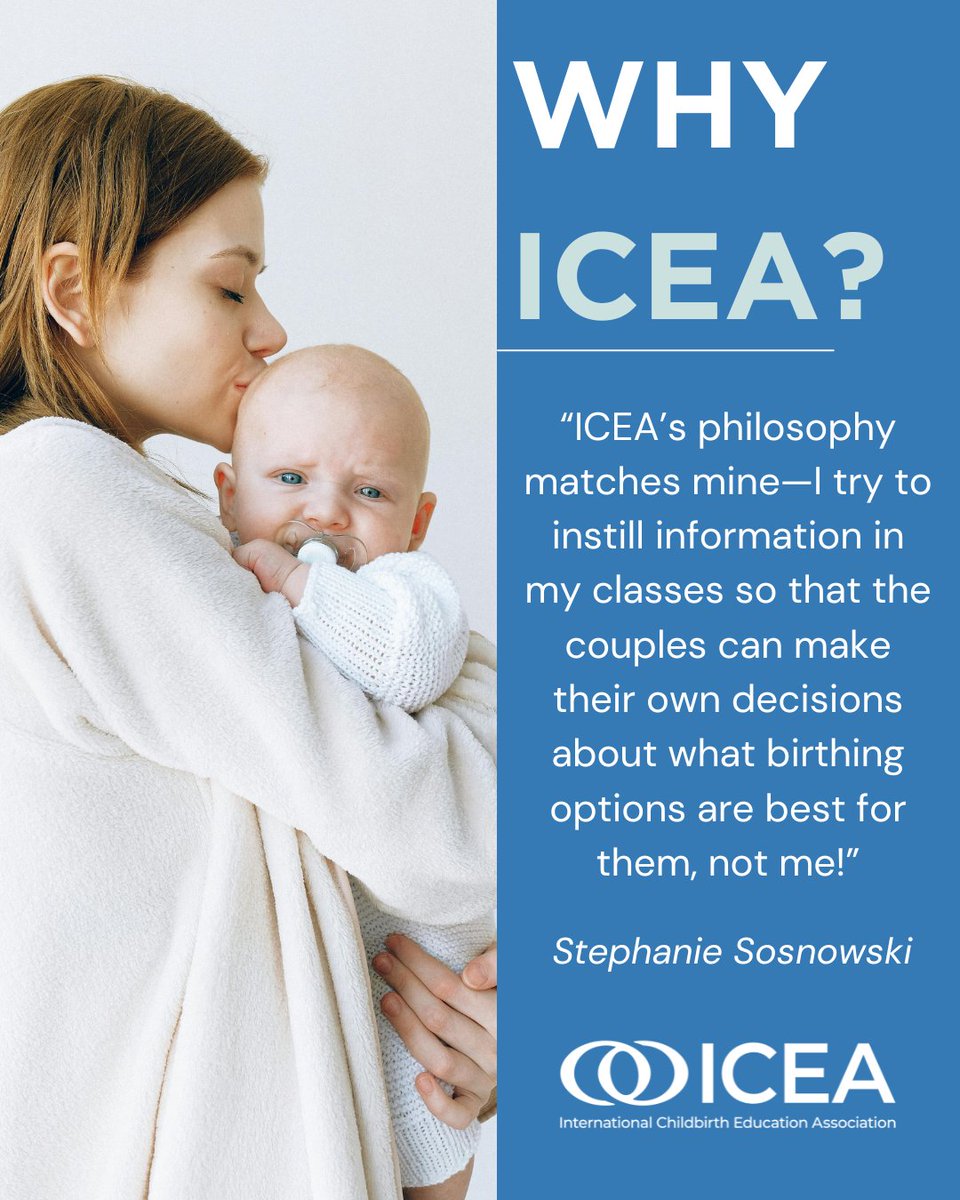 “ICEA’s philosophy matches mine—I try to instill information in my classes so that the couples can make their own decisions about what birthing options are best for them, not me!”

👉 Learn why ICEA is perfect for you: icea.org/about/why-icea/