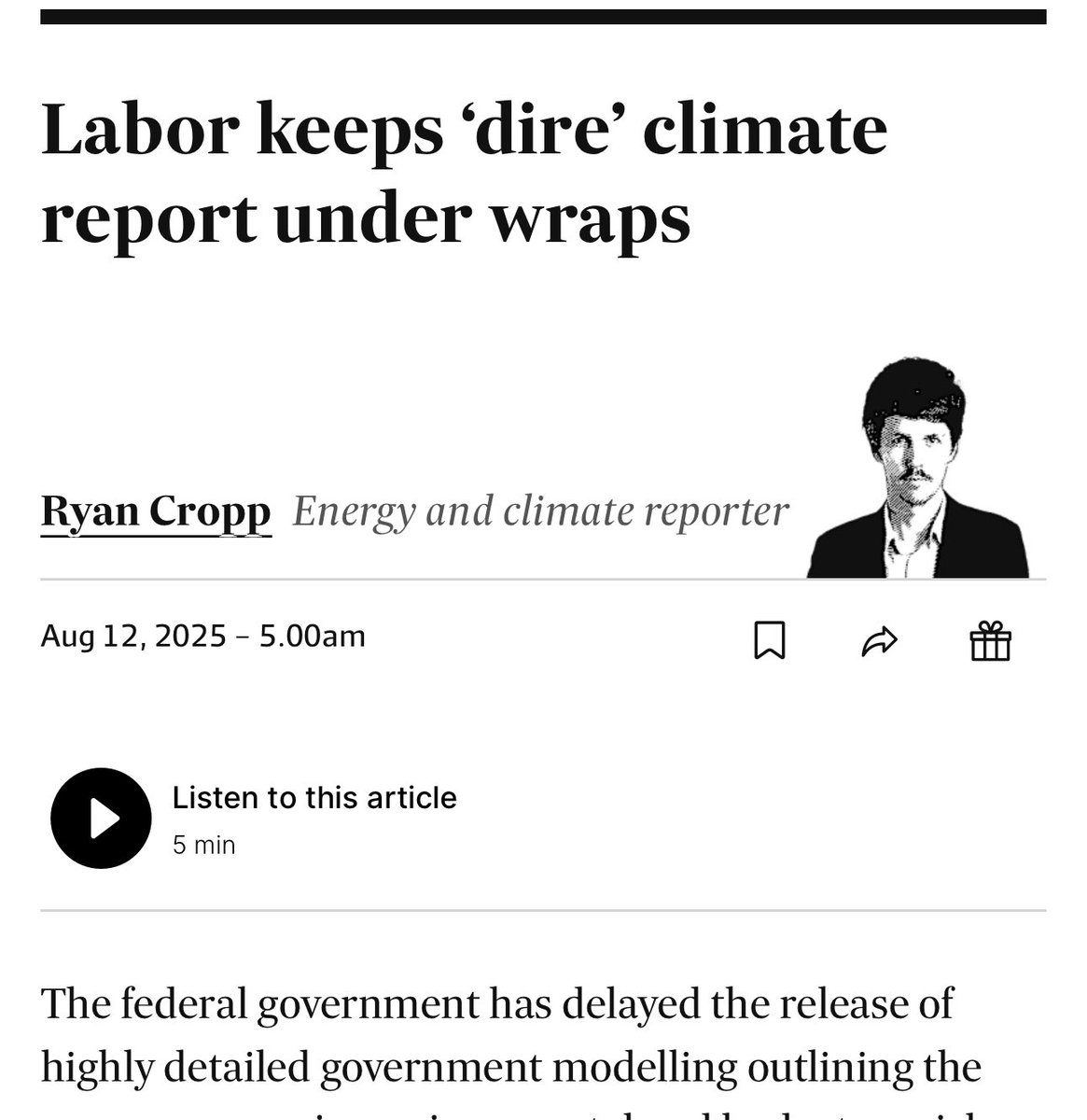 Why won’t Labor release the “dire”  “shocking” “extremely confronting” Nation Climate Risk Assessment? 

Perhaps because it doesn’t sit well with their policy approving massive new fossil export projects? 

afr.com/policy/energy-…