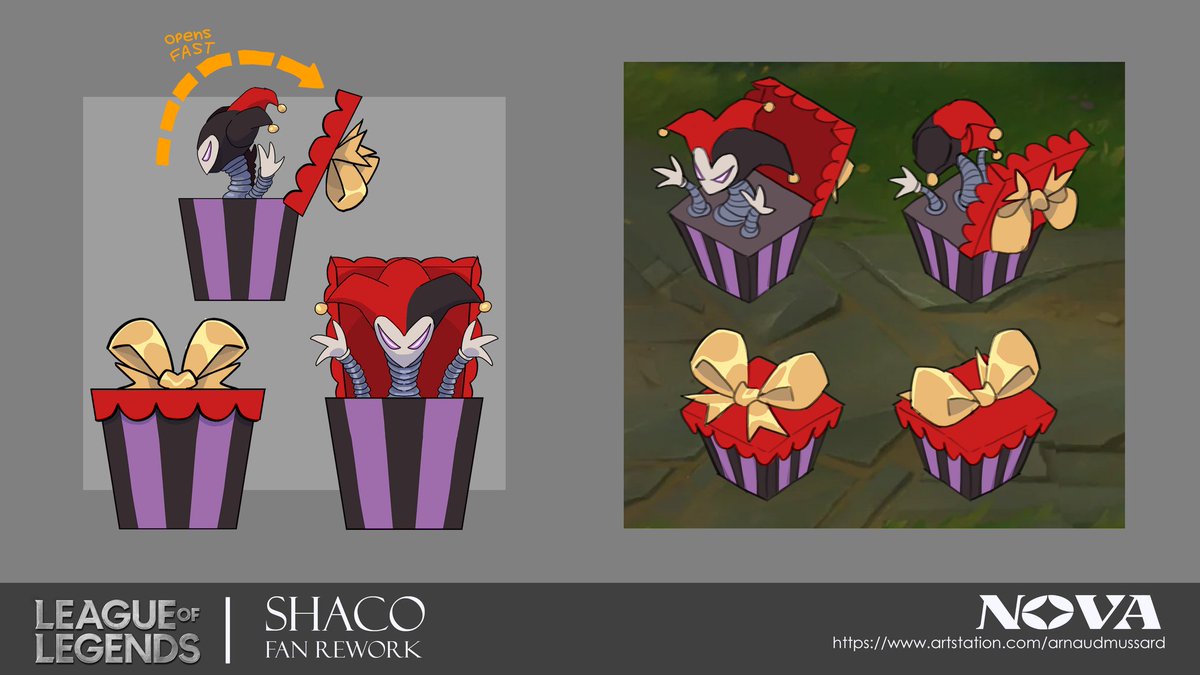 Novarcane7's tweet image. Let's hope the algorithm won't ignore me this time. 🥲

My fan-rework of Shaco is now available at my ArtStation! Let me know what you think!

#LeagueOfLegends #shaco #fanart #fanrework