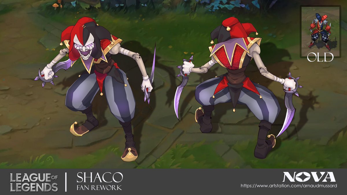 Novarcane7's tweet image. Let's hope the algorithm won't ignore me this time. 🥲

My fan-rework of Shaco is now available at my ArtStation! Let me know what you think!

#LeagueOfLegends #shaco #fanart #fanrework