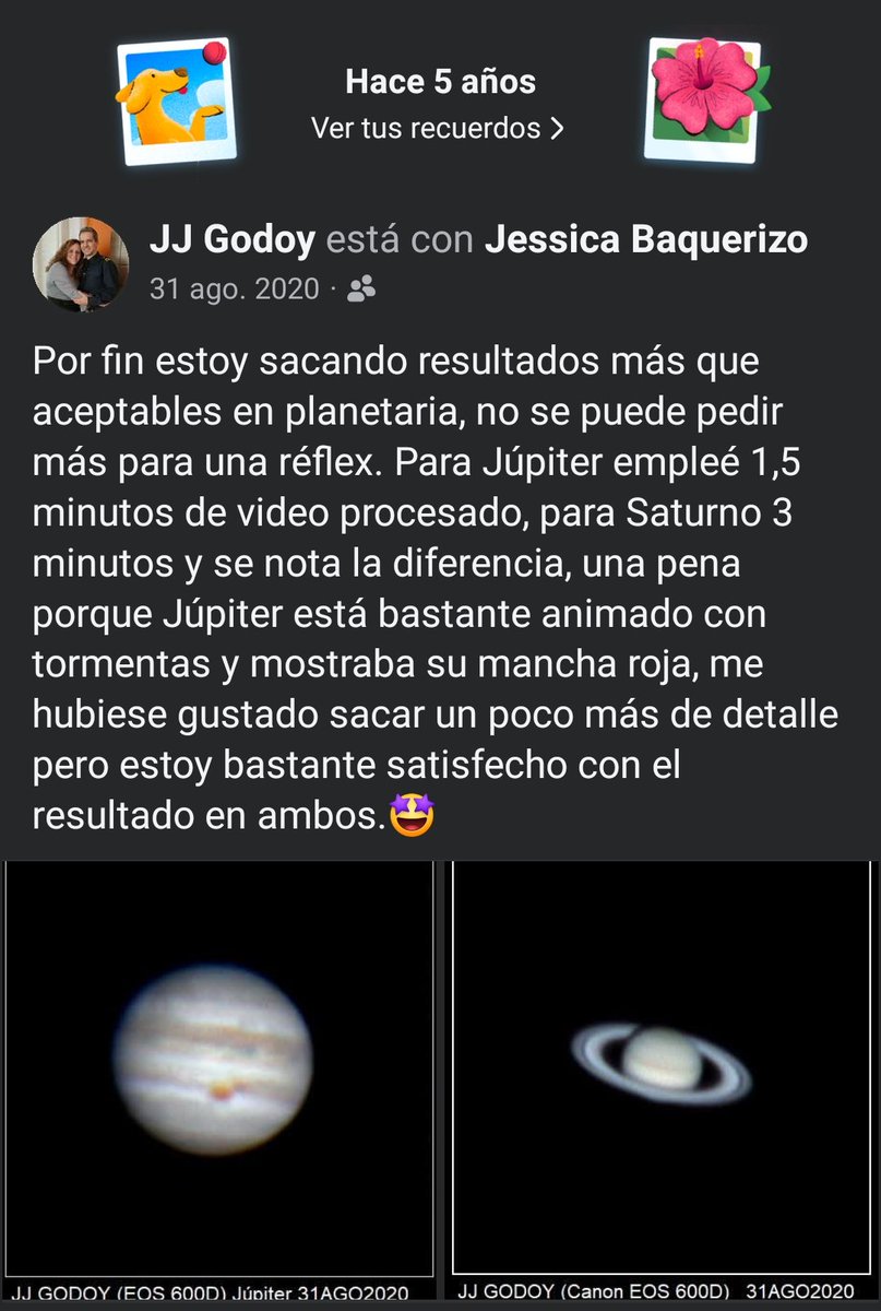 Five years ago!!!
📸 Canon EOS 600D
🔭 Newton D250/F1.200mm
🔎 Barlow Baader 2.25X
#cielosESA #Astrophotography <a href="/PlanetarioMad/">Planetario de Madrid</a> <a href="/ObservaUCM/">Observatorio UCM</a> <a href="/ObsCalarAlto/">Observatorio Astronómico de Calar Alto</a> <a href="/IAC_Astrofisica/">IAC Astrofísica</a> <a href="/apod/">Astronomy Picture of the Day</a> <a href="/apod_daily/">Astronomy Picture of the Day</a> <a href="/IGN_RObsMadrid/">Real Observatorio</a> <a href="/Jessica_BC1/">Jessica Baquerizo</a>