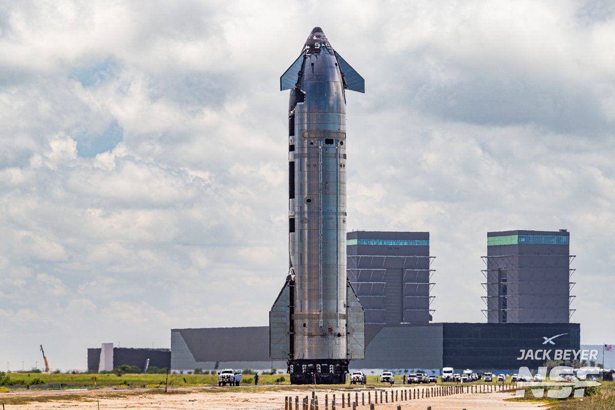 thejackbeyer's tweet image. Starship 37 rolling out to the launch site once again today for additional prelaunch engine testing. Always love a daytime rollout! @NASASpaceflight
