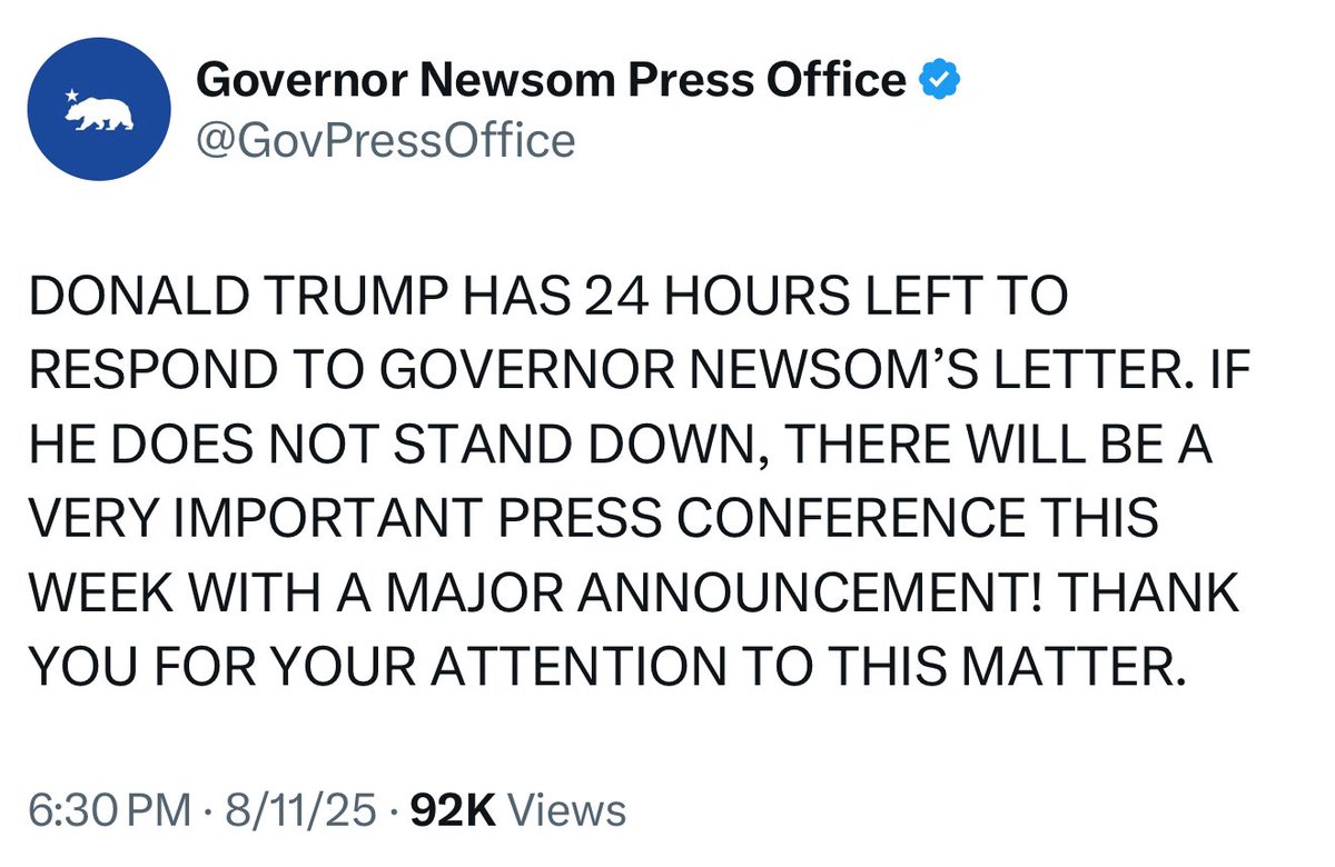 I absolutely love how Gavin Newsom is treating Donald Trump with the disdain and disrespect that he absolutely deserves.