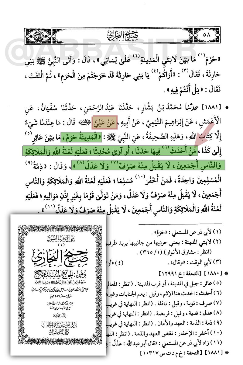 ABBASITB's tweet photo. روى أنس بن مالك وعلي بن أبي طالب أن رسول الله صلى الله عليه وسلم قال:
(  المدينة حرمٌ مَن أحدثَ فيها حدَثاً [ أو آوى مُحدِثاً ] فعليه لعنة الله والملائكة والناس أجمعين لا يقبل الله منه صرفٌ ولا عدل ) 🔻🔻